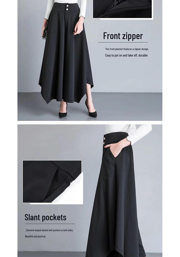 Plus Size Irregular Wide-Leg High-Waisted Korean Style Drape Skirt-Pants for Women - Spring & Summer