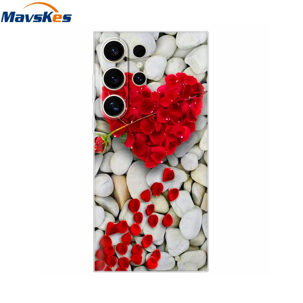 Case For Samsung S25 Ultra Cute Heart Flower Cover Soft Silicone Matte Protective Fundas For Samsung Galaxy S25+ S25 s 25 Shells