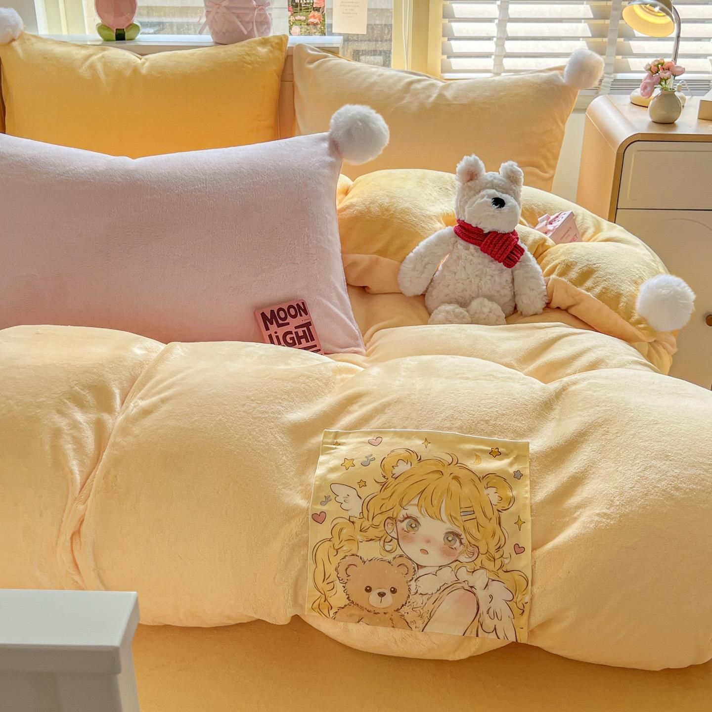 

Утолщенный Молочный Флис Серия Милая Девочка Набор из Четырех Предметов Простыня 0.9М Пододеяльник из Трех Предметов 150 1.2m sheet three-piece quilt cover 150 * 200