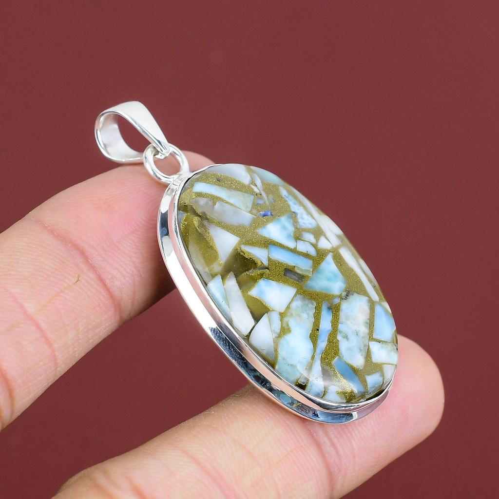 Copper Larimar Pendant Handmade Gemstone Pendant 925 Sterling Silver Pendant Top Quality Copper Larimar Jewelry Unique Pendant Gifts For Him