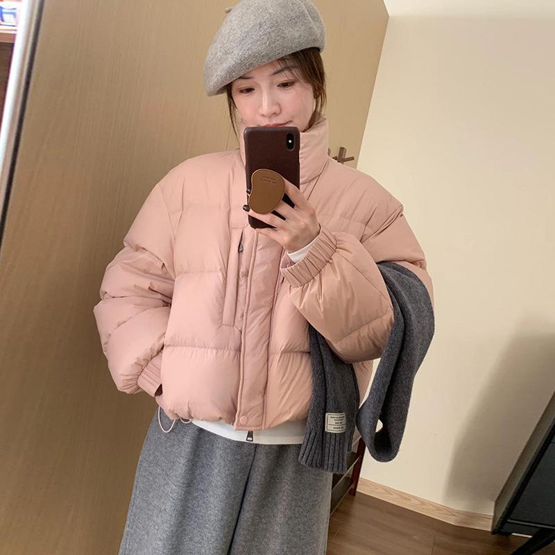 Small Korean stand-up collar short down jacket 2025 winter simple loose and thin bread jacket top jacket women