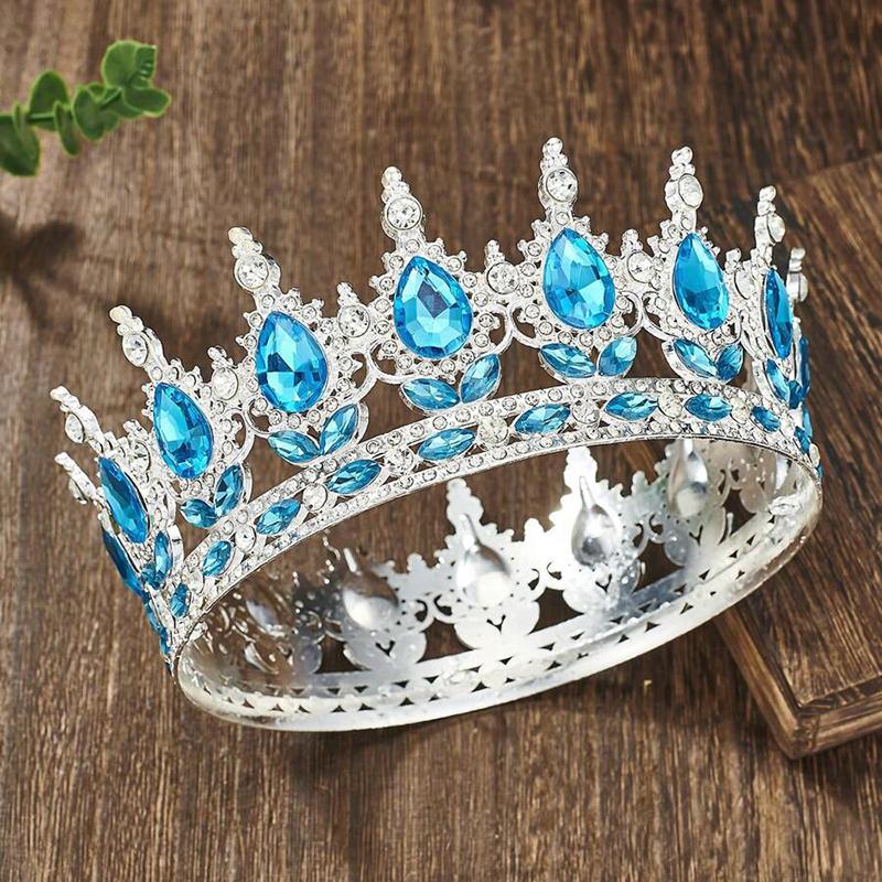 Luxury Color Baroque Queen Crown Colorful Sparkly Rhinestone Wedding Crown Bride Princess Full Round Tiaras Headband Headpieces