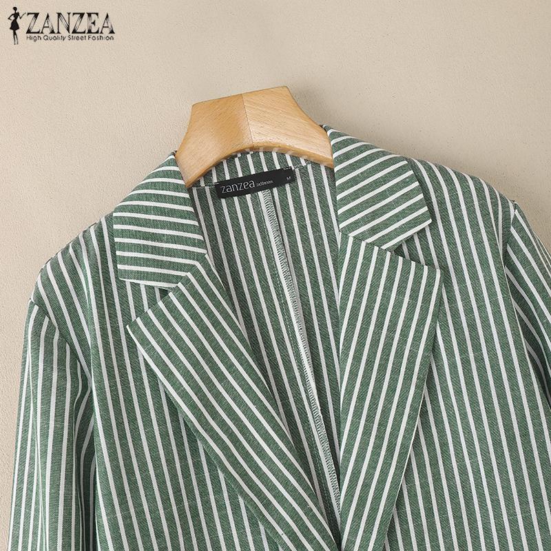 ZANZEA Women Turn Down Collar Casual Long Sleeve Stripe Thin Cardigan Tops