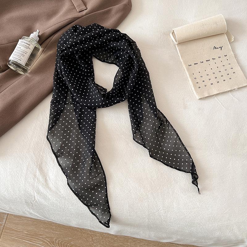 Korean Style Brown Polka Dot Silk Scarf - Versatile Women's Lightweight Spring/Summer Accessory