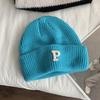 White plum color embroidery P letter knitted wool hat autumn and winter warm cold hat with ins fashion single item multi-color