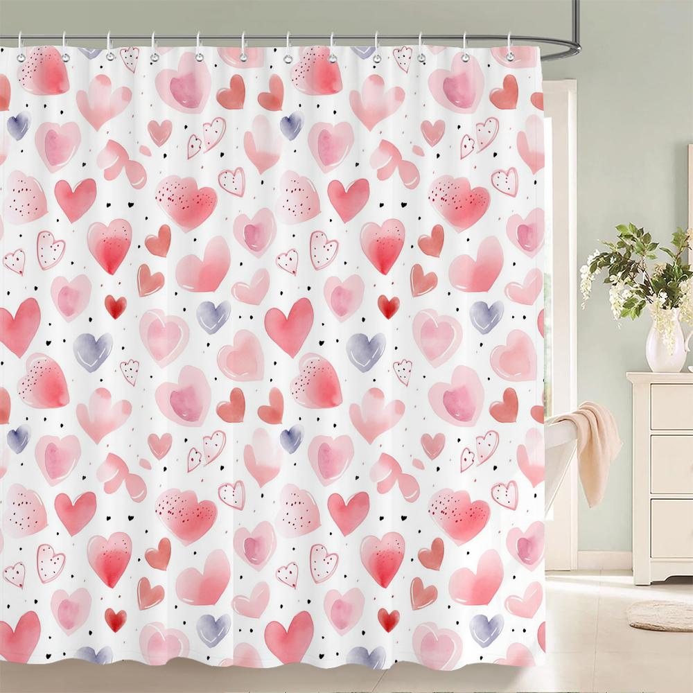 Modern Pink Love Style Pattern Shower Curtain Bath Curtain Romantic Printed Bathroom Curtains For Home Decoration Curtain