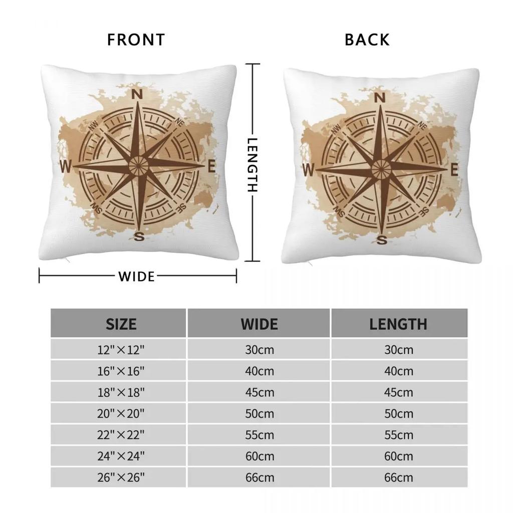 Antique Compass World Map Pillowcase Double-sided Printing Polyester Cushion Cover Decorations Pillow Case Cover Home Zipper