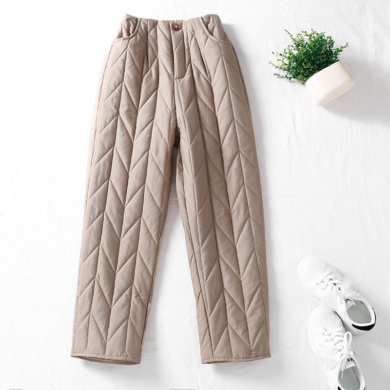 

Зимние повседневные свободные стеганые брюки с эластичной талией женские S бежевый