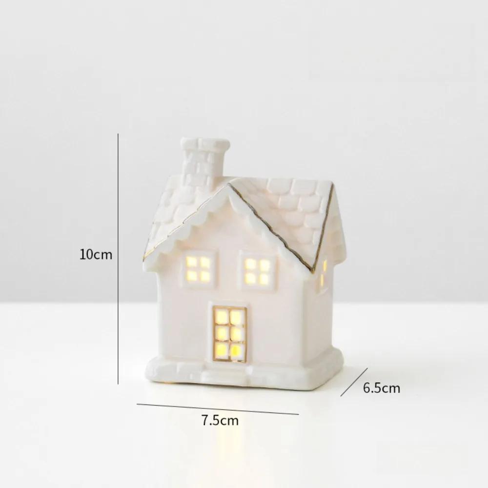 LED Light Up Christmas Village Houses White Ceramic Porcelain Village House with Christmas Trees Home Decor Tabletop Ornaments