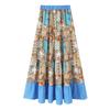 Summer New Arrival Women's Layered Stitching Big Swing Bohemia Retro Print Long Skirt 5029090
