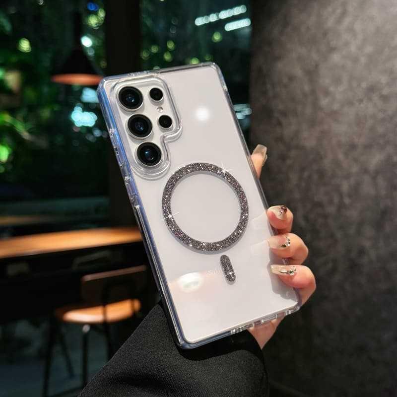 Suitable for Samsung S25Ultra Mobile Phone Case Flash Powder Magnetic Absorption S24Ultra Acrylic S24 Color Protective Case New