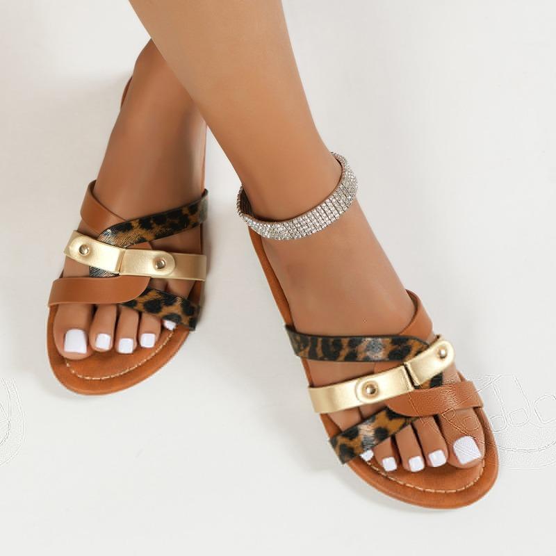 Fashion Ladies Shoes 2024 Hot Sale Peep Toe Women's Slippers Fashion Leopard Print Daily Slippers Women Summer Plus Size Flat Slippers