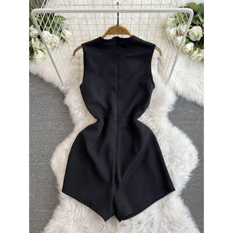 Black Summer High Waist Slimming and Fashionable Cargo Overalls