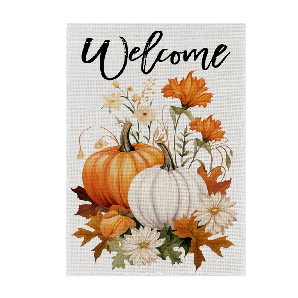 Autumn Garden Decorative Flag 45x30cm Fall Harvest Outdoor Yard Banner with Pumpkin and Leaf Wreath Design for Thanksgiving Seasonal Display