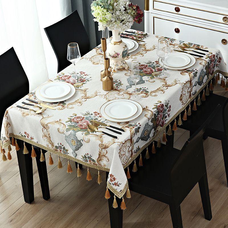 

Northern European-Style High-End Cotton and Linen Dining Table and Hair Covers Coffee Table Fabric Craft Square Tablecloth-White Square tablecloth: 90*90