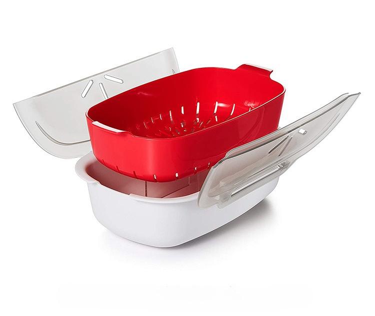 Reusable Microwave Cooking Container with Lid Food Grade PP Microwave Steamer for Vegetables Fish Meat Kitchen Steaming Basket