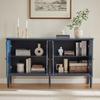 Sideboard with Antique Relief Carvings, Storage Space and Rounded Corners – Storage Cabinet for Dining Room, Living Room and Hallway (Navy Blue)