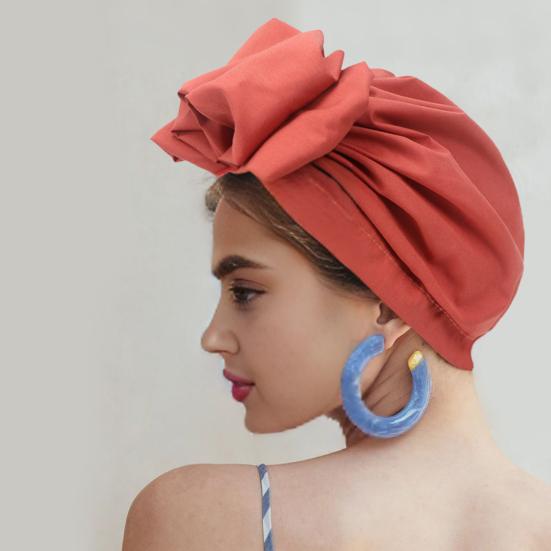 Turban Hat Retro French Style Flower Decor Women Hat Solid Color Breathable Wind-proof Headwear Daily Wear