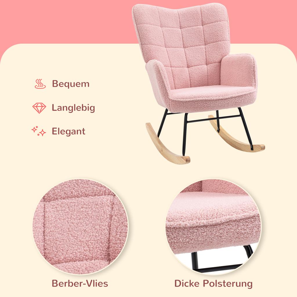 Retro Design Rocking Chair Solid Wood Armchair Relaxation Chair 98 Cm X 71 Cm X 101 Cm Pink