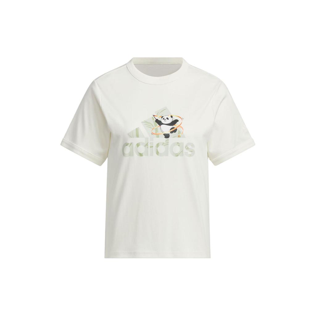 adidas Women's Panda Print Cotton Short Sleeve T-Shirt Off-White JI6868