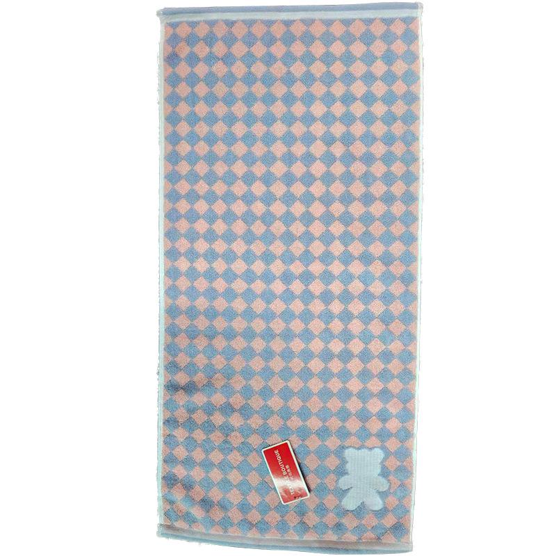 Retro Plaid Long-Staple Cotton Face Towel with Little Bear Design 34x74 cm розовый