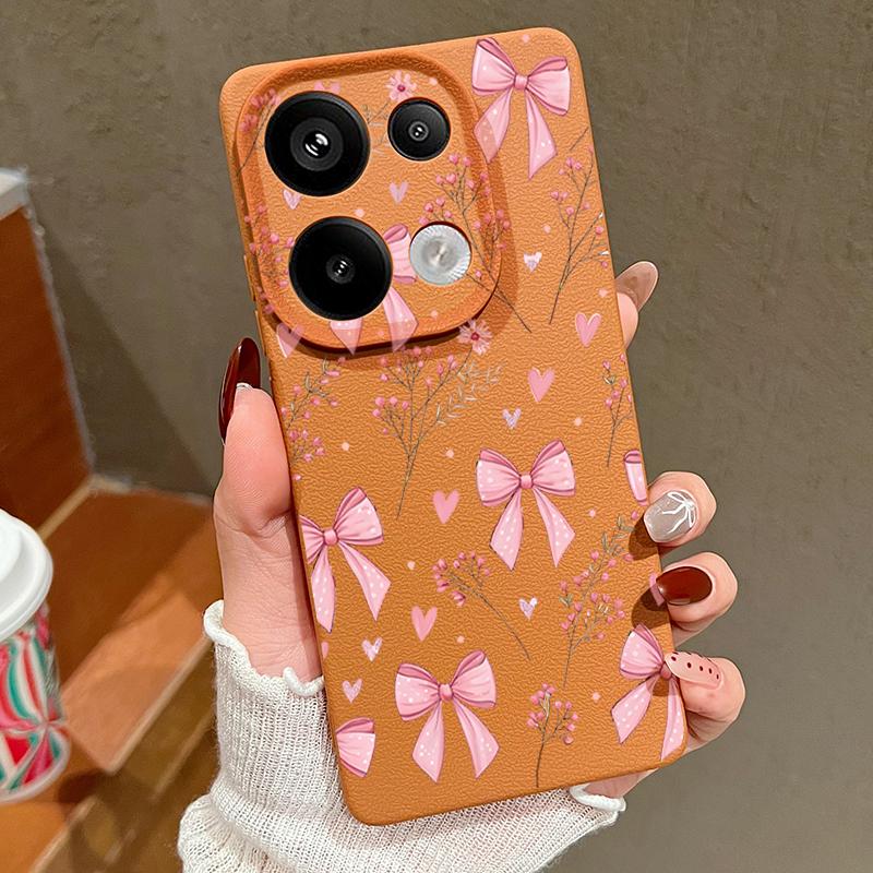 Pink Bowknots Floral Pattern Case For Xiaomi 14T 13T 11T Pro Funda Redmi Note 14 13 12 11 Pro 5G 4G Leather Texture Silicone Cover
