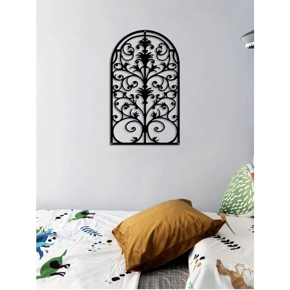 Black Metal Window Arch Wall Decor Gothic Baroque Grille for Living Room Wall Art 3D Ornament Gothic Gate