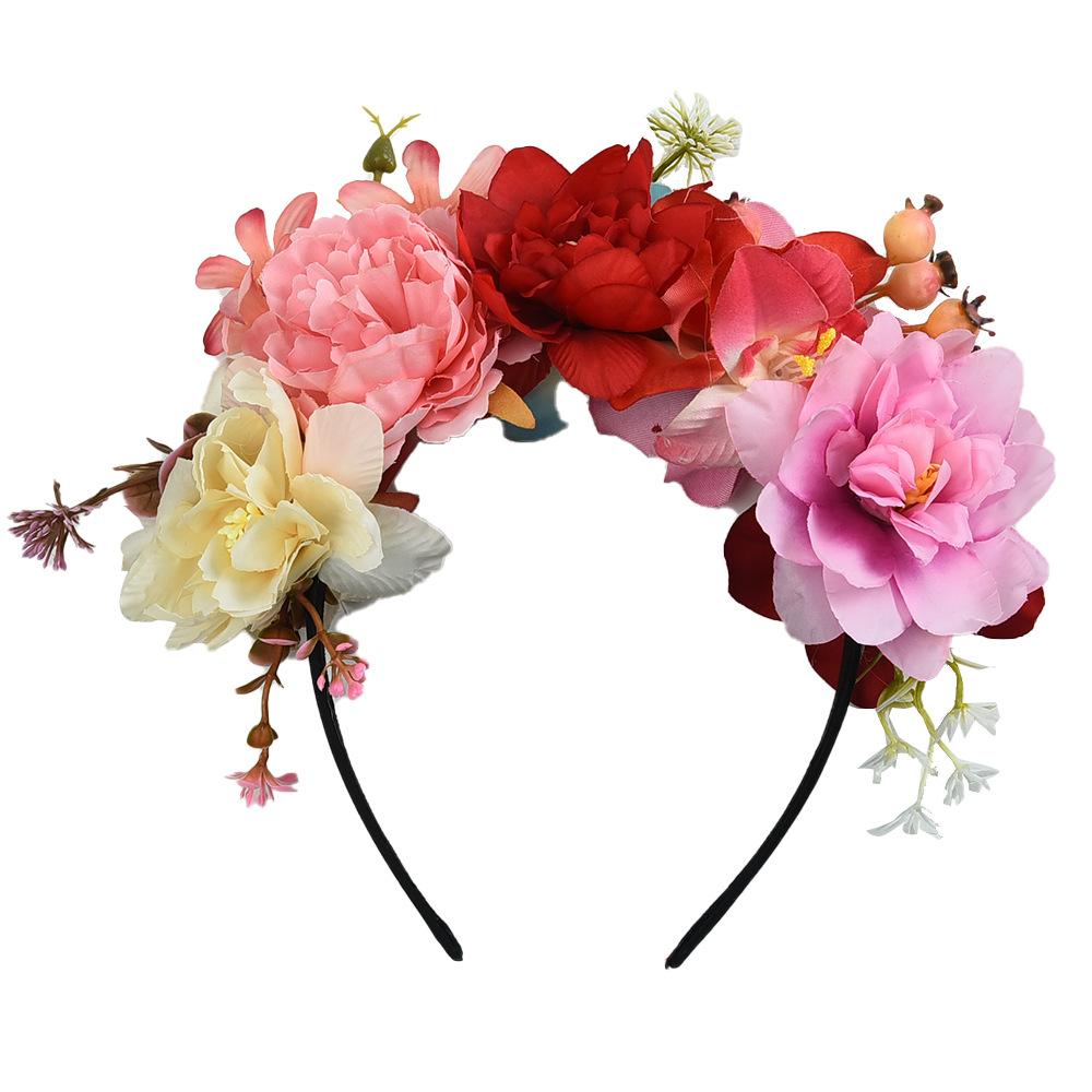 2025 Hot Sale Style Realistic Flower Headband Cross-Border Forest Series Photo Vacation Hair Accessories Wedding Bride розовый