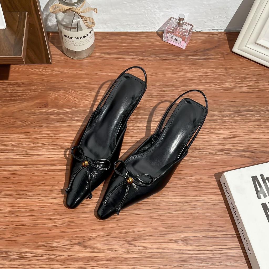 Pointed single shoes women's bow high-end French high heels women's thin heels outer wear empty women's shoes 2025 spring women's