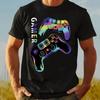 Mens Gamer Pattern Tshirt  Black Cotton Round Neck Vivid Game Controller Design Spring and Summer Casual Fashion
