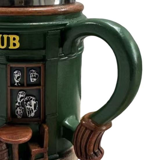 Irish Pub Stein Beer Mug Sculpted Ceramic Coffee Cup with Classic Bar Design 300ml Embossed Tea Mug Gift for Beer Lovers