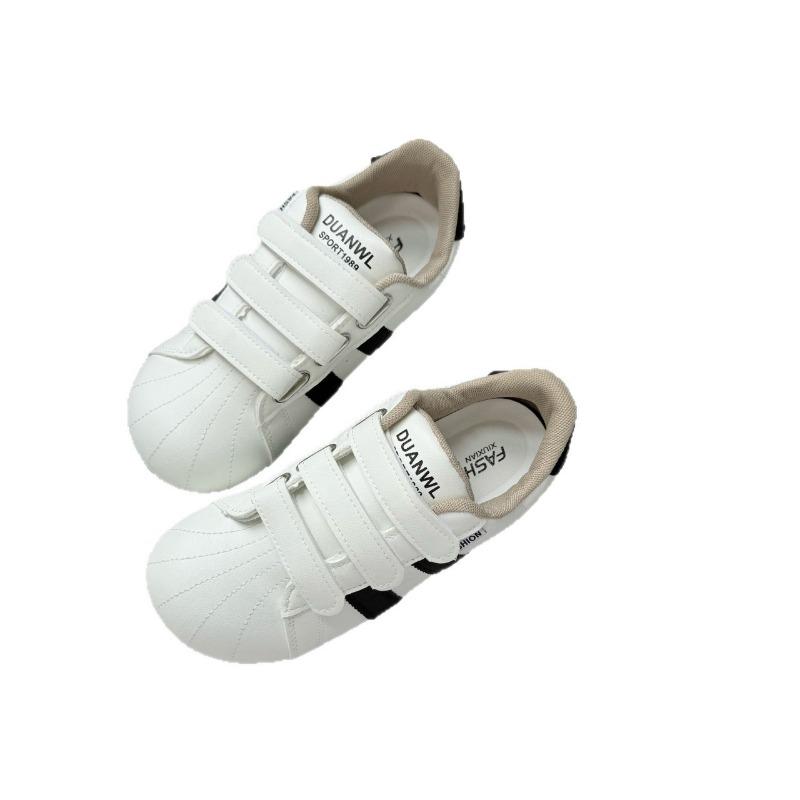 Student Velcro Black Shell Head Big Head Casual Shoes Women's Height Increasing Platform White Shoes Versatile Sneakers