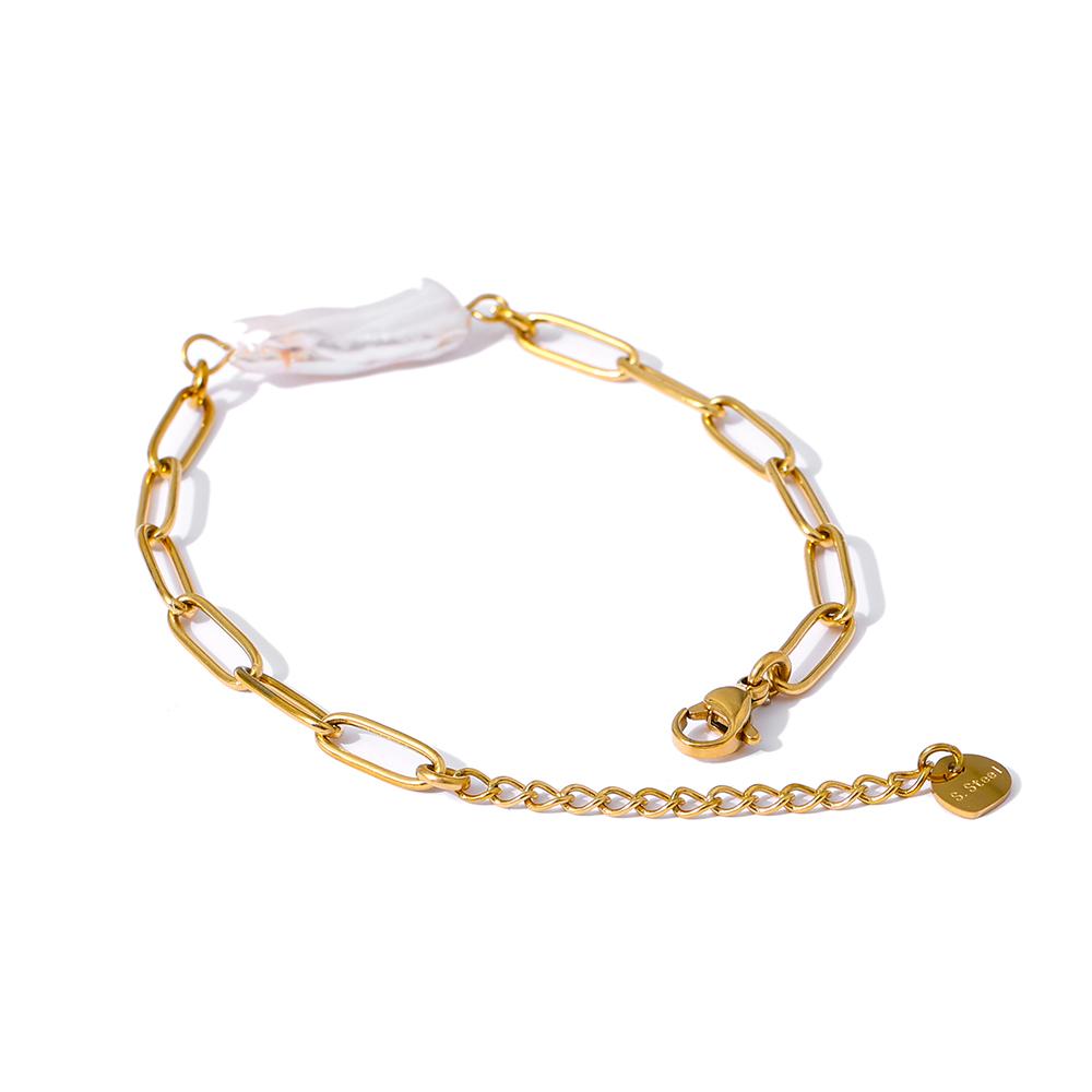 

Yhpup Stainless Steel Natural Pearl Pendant Necklace Metal Chain High Quality Jewelry Gold Color Collar for Women Girls Gift