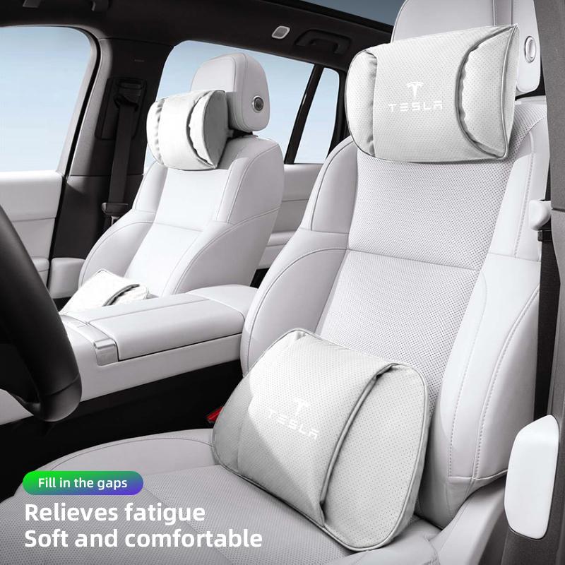 Leather Car Seat Headrest High-quality Comfort Waist Rest Neck Pillow For Tesla Model 3 Y S X Cybertruck Juniper Auto Interiors