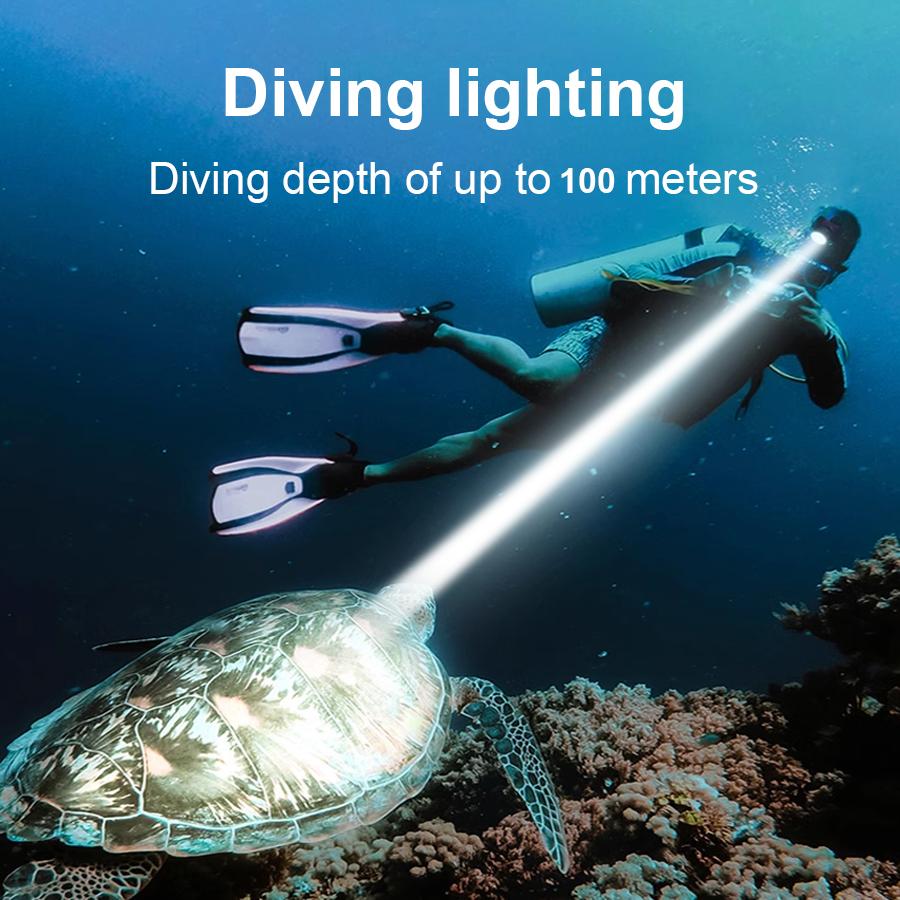 Professional Diving Headlamp Diving 100M Strong Light LED Headlight IPX8 Waterproof Scuba Head Lamp Amphibious Portable Lantern