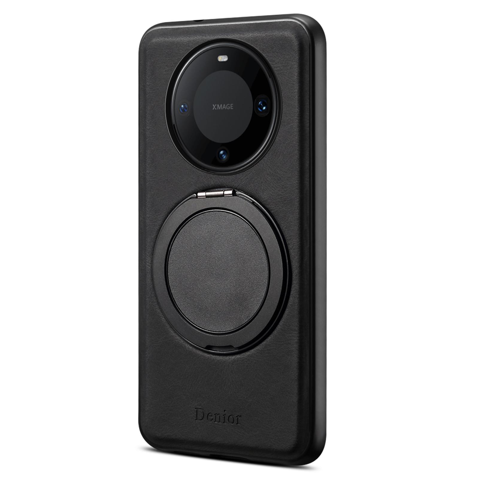 

DENIOR A14 For Huawei Mate 60 Pro/Mate 60 Pro+ Magnetic Case Rotary Kickstand Leather PC TPU Phone Cover Black