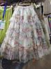Women's 2025 French Court Style Irregular Patchwork Floral Mesh A-line Midi Skirt