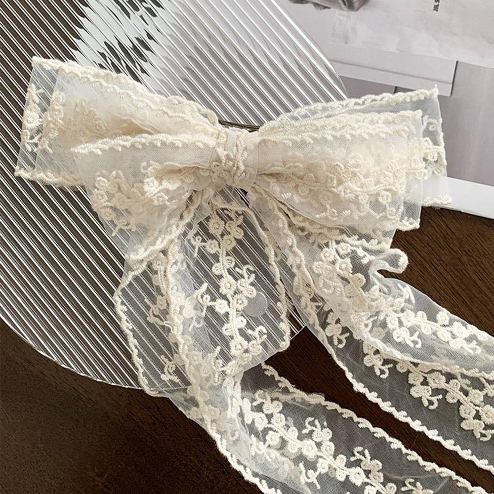 Large Lace Embroidery Hair Clip French Style Women Hairpin Elegant Lace Bow Hair Clip  Headdress