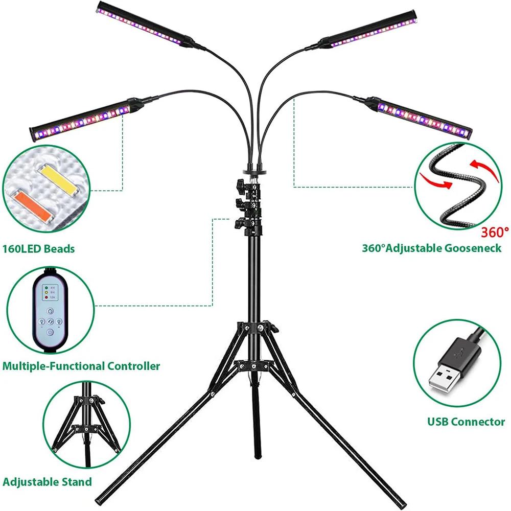 Tripod LED Plant Light Full Spectrum USB Plug-In Indoor Greenhouse Vegetable Flower Plant Light Plant Grow Box Plant Lights