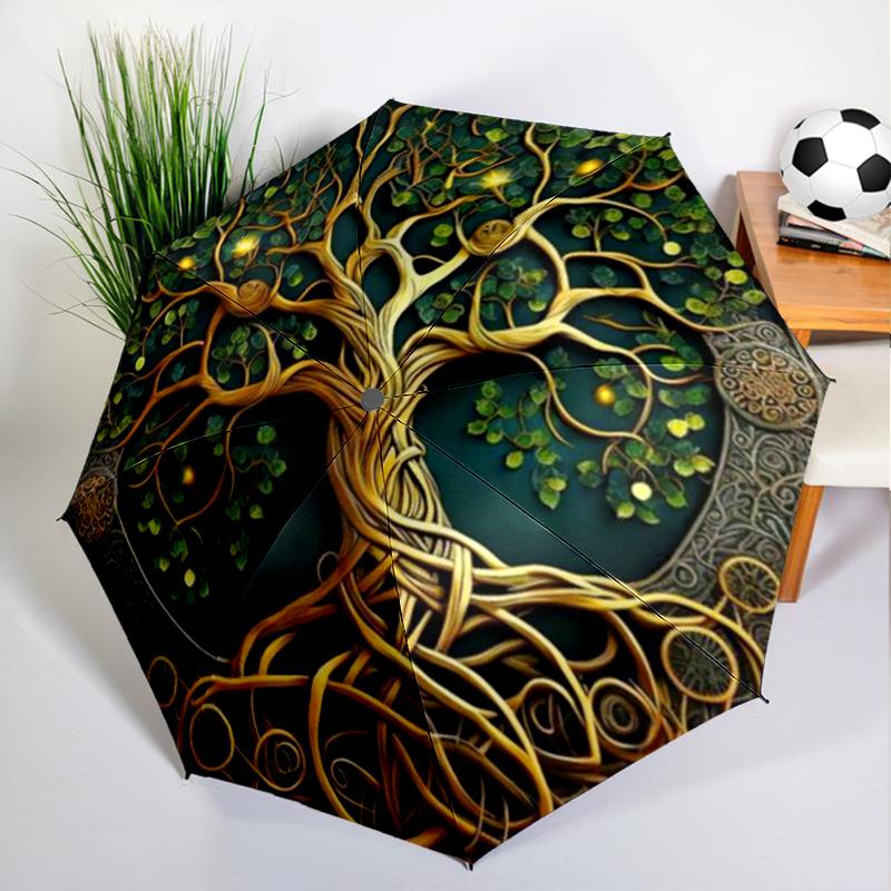 Colorful Tree of Life Umbrella Automatic Open/close, Sturdy Iron Frame & 8-Rib Struct, Umbrella for Women & Men, Christmas Gift