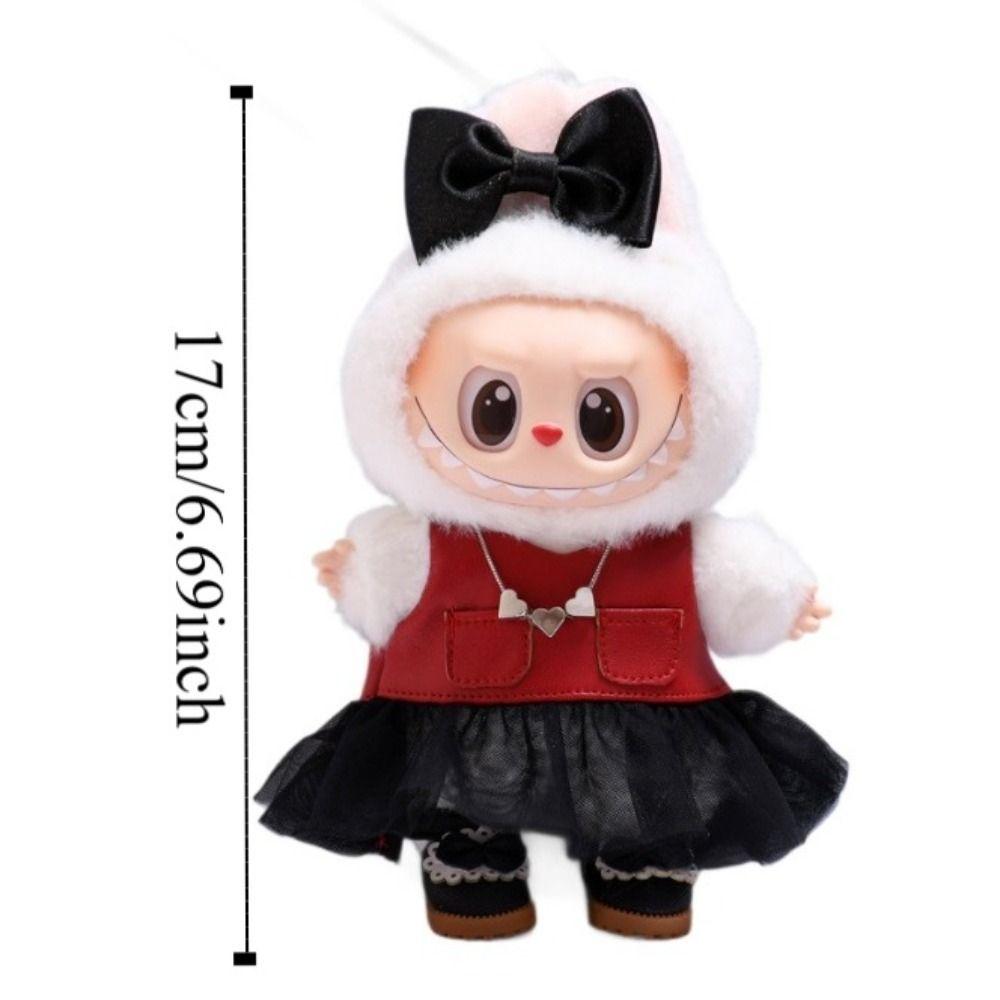 Cardigan Sitting Labubu Time Cloth Black Gauze Skirt 17cm Plush Dolls Clothes Kids Girls Toys