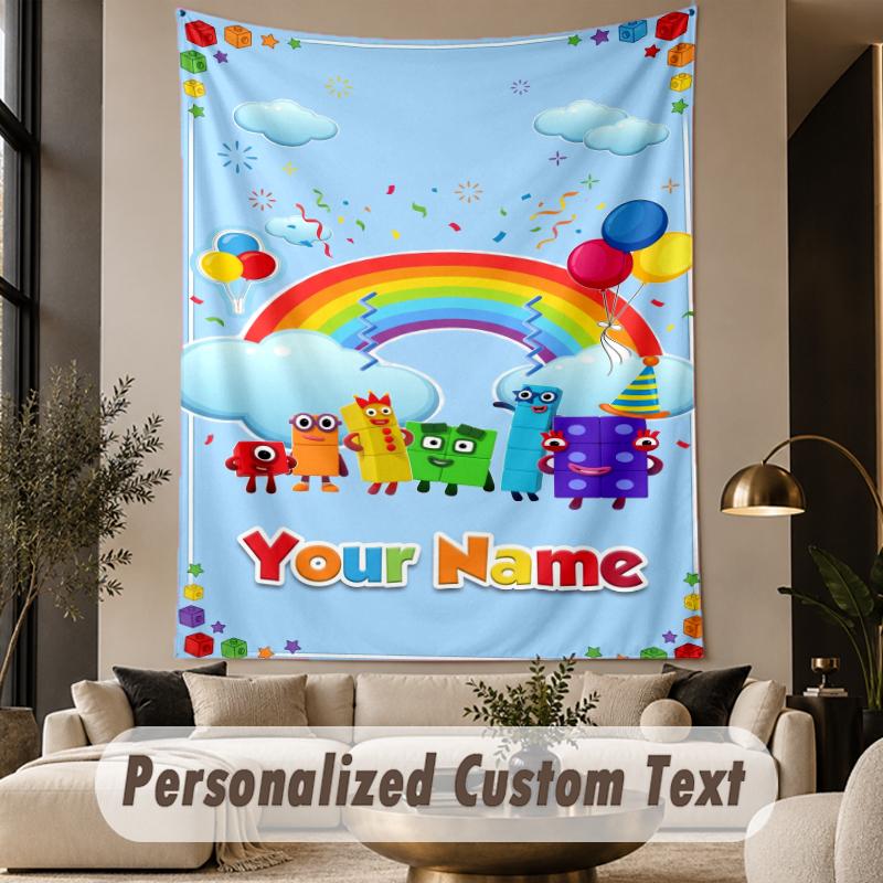 Custom Text Printed Tapestry Numberblock Pattern Large Wall Hanging Indoor Room Decor