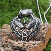 Stainless Steel Double Wolf Head Celtic Knot Pendant Necklace - Retro Style Accessories