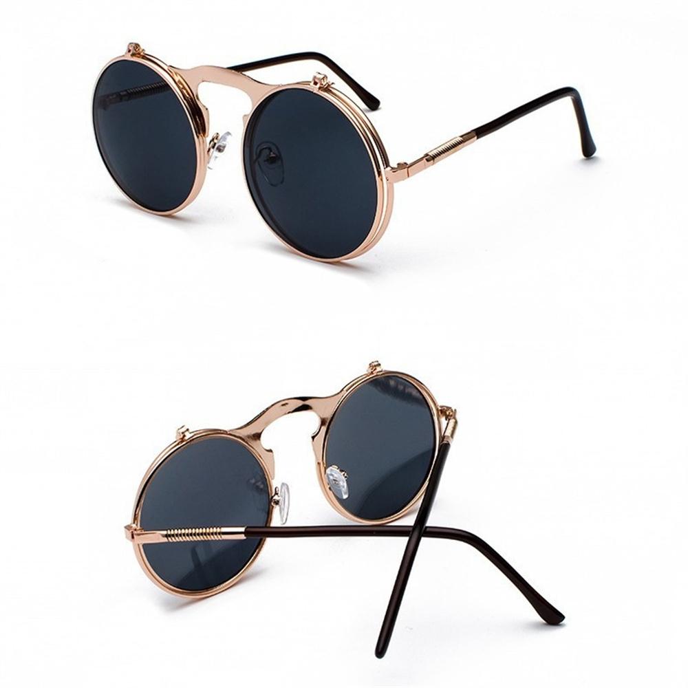 Vintage Steampunk Round Double Sunglasses Men Women Round Flip Sun Glasses UV Eye Protection Eyewear Colorful Costume Eyeglasses