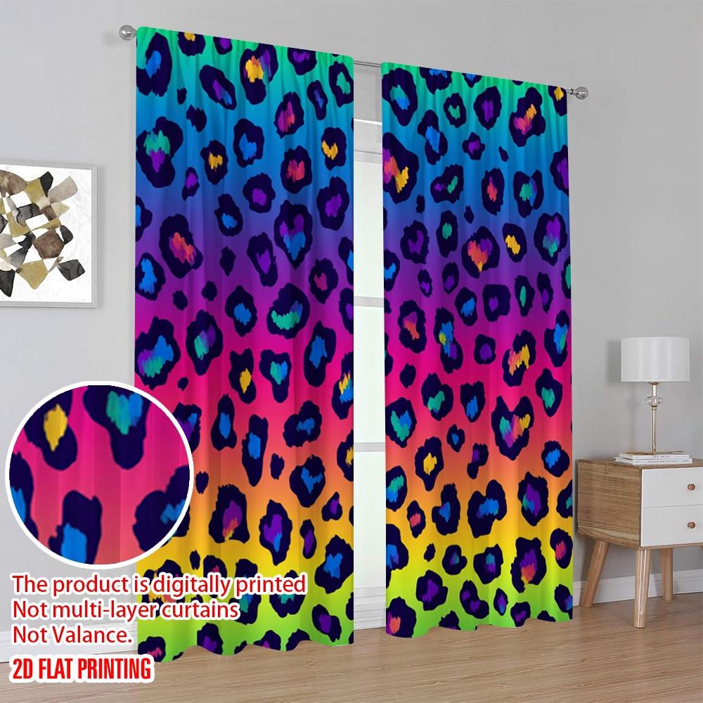 Flat Printing Drapes Rainbow Leopard Polyester Fabric Without Electricity Festive Wall Decor Use Booths Studio Props Curtains Set Of 2 Made