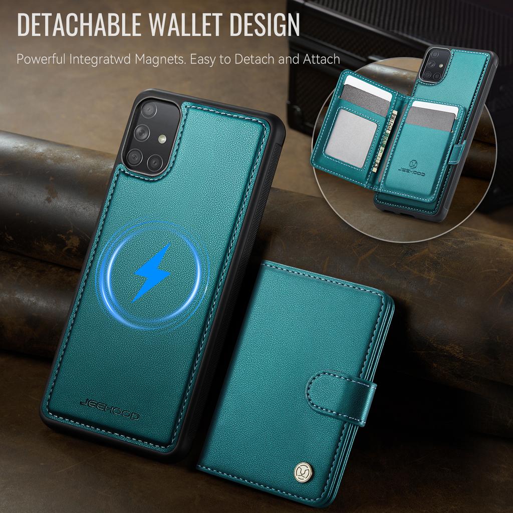 For Samsung Galaxy A51 4G SM-A515 Case JEEHOOD J09 RFID Blocking Card Holder Leather Back Phone Cover Magnetic Case