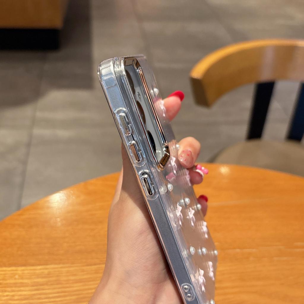 3D Bowknot Drip Glue Pearl Clear Case For Samsung S25 S24 S23 Plus Ultra A56 A36 A26 A16 A06 A55 A35 A25 A54 Cute Bow Tie Cover