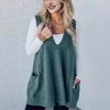Women's Autumn/Winter V-Neck Casual Loose Knit Sweater Vest with Pockets