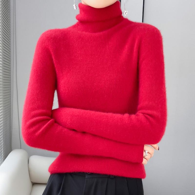 Women's High Neck Cashmere Turtleneck Pullover - 100% Wool Slim Fit Long Sleeve Sweater, Autumn/Winter Base Layer.