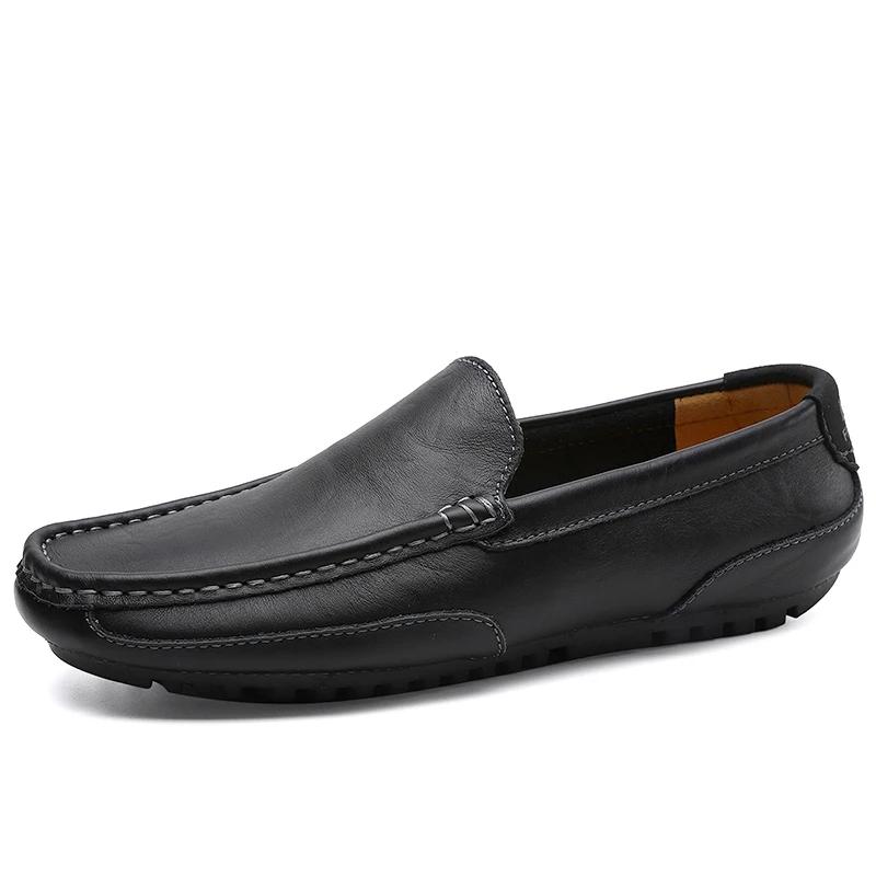 Genuine Leather Men Casual Shoes Soft Luxury Brand Mens Loafers Moccasins Breathable Slip On Black Driving Shoes Plus Size 37-47